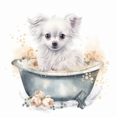 <https://s.mj.run/PEj0p_qHlf4> <https://s.mj.run/QyR1DFs9Wtc> soft watercolor clipart of cute kawaii all white baby dalamtian dog in white baroque rococo bathtub baroque clipart with bubbles clipart, realistic brush strokes, all white colors