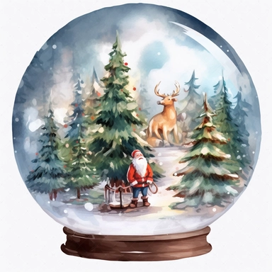 Christmas Christmas tree and Santa Globe, lateral view, clipart, transparent background, clear background, high resolution, watercolor, vector, 12k, 300 dpi, 12: 12 ratio