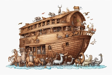 noah+ark , highly detailed, isolated on white, clipart,