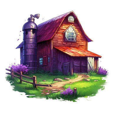single clipart image png graphic of a Hyper Realistic Watercolor Vibrant Cute Pixel Art Farm Barn Illustration