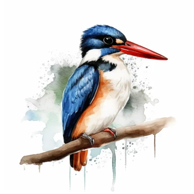Black-capped Kingfisher bird, water color style, clipart, white background