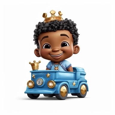 seameless isolated blue crown plush blue toy train, african- american boy happy illustrations clipart crisp white background