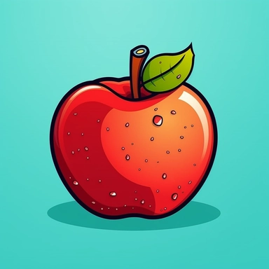 Create a cartoon-style clipart of an apple with a plain, high contrasted background. The apple should look fresh and juicy with a vibrant red or green color, and have a cute and friendly expression. Keep the design simple yet expressive, and make sure the apple is identifiable as it is commonly seen in real life. The artwork should have a flat 2D style with bold outlines and bright colors to capture the essence of a classic clipart.