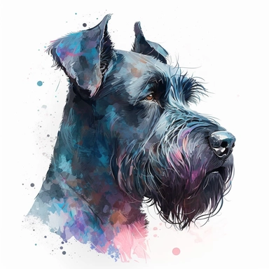 giant schnauzer dog head portrait, full body, watercolor style, portrait, clipart, vector, completely white background