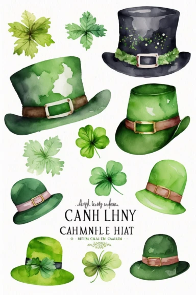 cute watercolor leprechaun hat, Amish hat, clipart collection, saint Patrick's day style, white background