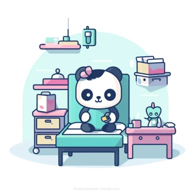 clipart of a cute panda in a hospital kawaii style white background