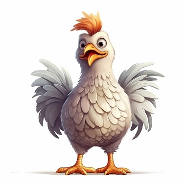 Illustration of a cute chicken against white background, cartoonish style, highly realistic, white background, unreal engine 5, clipart, PNG pure white background, high resolution, hyper detailed, best quality, high detailed illustration
