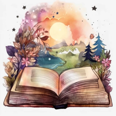 Celestial style/theme illustration of a book open book with a picture of a book open to the page, Celestial, telegram sticker, text paragraphs in left, an inform organism, the last of us, the river of time, without text, author unknown, fantasy list, symbolization, ( land ), eddotorial illustration PNG Watercolor Witch Fantasy Books Clipart