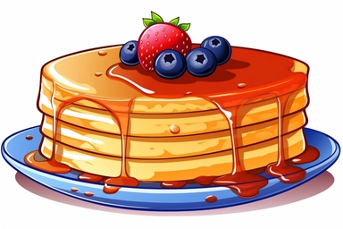 A delicious pancake, clipart, hd, minimalist, bright colors, isolated white background, in style of by Grant Morrisson