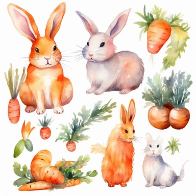 Watercolor Carrot Clipart - digital png carrots, rabbits and cake graphics, single element