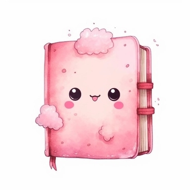 kawaii pink book, super cute, so adorable that is breaks your heart, full body, watercolor clipart, isolated on white background, cute-core