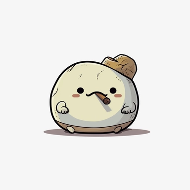 a cute chubby minimalist boulder, smoking a pipe, clipart