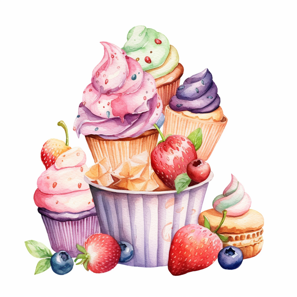 whimsical watercolour cute clip art party food on white background ...