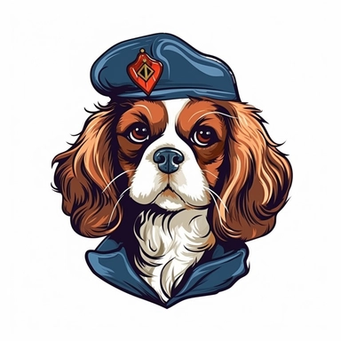 fashion Cavalier King Charles Spaniel With funny haircut clipart, white background, flat colors
