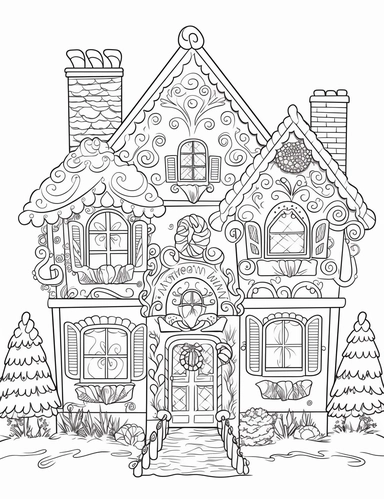 gingerbread house, clip art, coloring page, simple, line art, isolated on white background