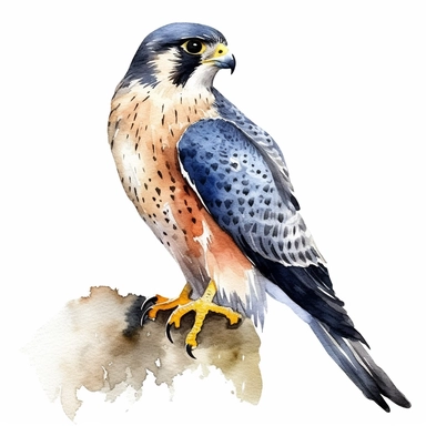 An endearing watercolor Falcon bird clipart of Falcon bird sitting 300DPI