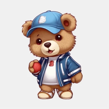 Cute Teddy Bear Clip Art, sticker, different move, wearing clothes, white background, 4K, Athlete