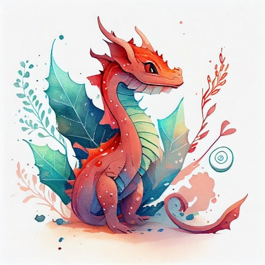children's book illustration of a cute dragon, smooth watercolor details, in the style of Pixar, superb color, outline, nursery art, popular on pinterest, clipart, trending on artstation, minimalist, flat design, white background, insane deails, intricate details
