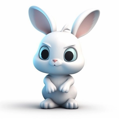 oilpainting, 2d icon of a super cute cartoon rabbit clipart full body, 3d rendering, white background, clean