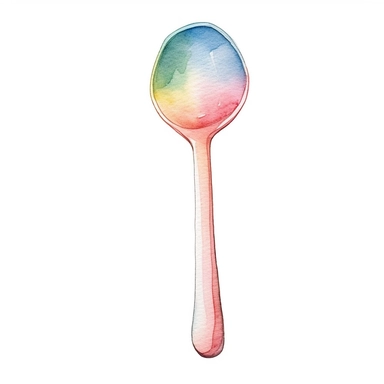watercolour cooking spoon, clipart on white background, no watermark, highly detailed, professional color gradation, clean sharpness