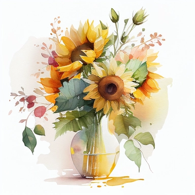 Journey into the realm of watercolor artistry and envision a radiant sunflower clipart floral bouquet adorning a vase. Against a backdrop of pure white, embrace the minimalist elegance that comes from the absence of captions or text. Allow the vibrant colors and delicate brushwork to speak for themselves, as you create a stunning masterpiece that captivates and inspires. These prompts offer different perspectives and themes to explore while highlighting the watercolor sunflower clipart floral bo