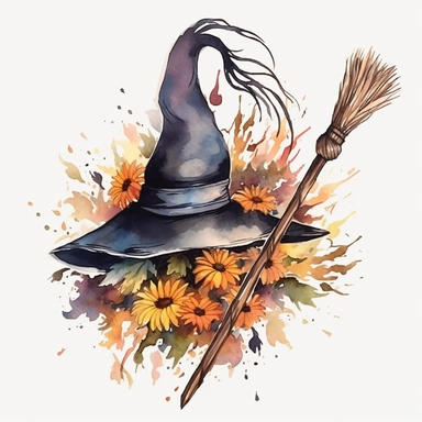 witch broom watercolor dark arcadia clip art