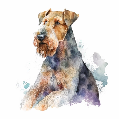 Generate a watercolor-style image of a Airedale Terrier dog Clipart with natural watercolors on a white background