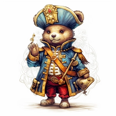 Adorable cute fantasy Teddy bear dressed like a Mousquetaire, nursery art, clipart image, lineart image, white background, very detailed, 8k