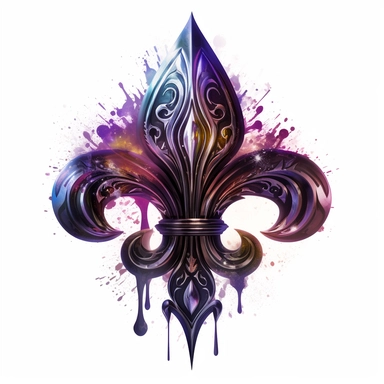 Clipart, gorgeous fleur de lis ink , dark colours, luminous, glowy, ink alcohol, intricate, illustration, detailed, 8k, png, isolated on white background