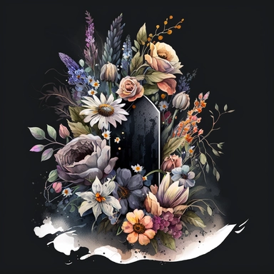Clipart aquarelle, detailed realistic flower Bouquet tribute, related to loss, sorry, funeral. dark colors, dark theme. white background,