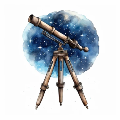 a telescope looking at the night sky simple watercolor drawing for children book clipart, white background, watercolor sophisticated drawing