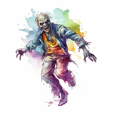 mystical horror cartoon watecolor halloween zombie clipart, hd 4k, detailed, focused, isolated on white background