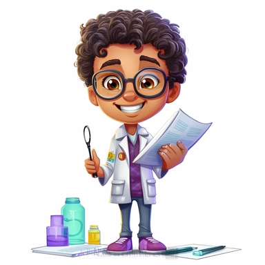 child hispanic science student, clip art, 4k, white background