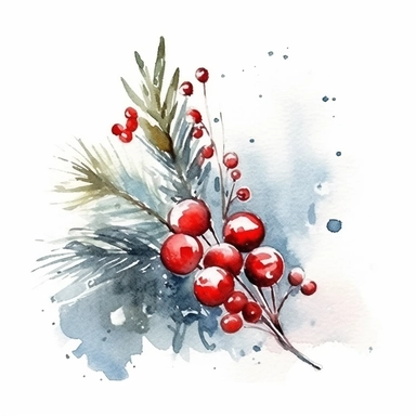 watercolor style, elegant christmas, clipart, isolated on white background, 4K