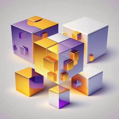 Abstract 3d geometric, cube shape clipart, minimalist, white, purple, ornage , slight neon colorful gradient design vector set , on white background