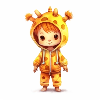 cute kid wearing Giraffe costumes and with happy face,front facing on isolated background,with happy face and expression,Animal Sublimation Clipart,no splash watercolor,white background, ultra detailed clipart, cut out image, colorful watercolor realistic, cartoon style, ultra HD, sharp and clean art