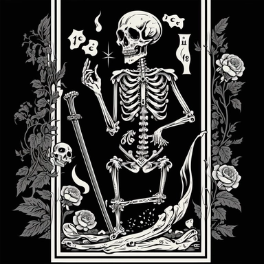 clipart black and white vector illustrations of death tarot card, vector illustration, skeleton smoking joint