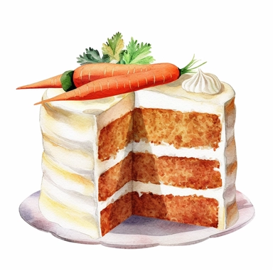 one watercolor clip art Carrot cake on a white background, in the style of animal figurines, texture-rich, multilayered collages, lively tableaus, use of paper, cabincore, uhd image , no watermark, text, words, paintbrush, 300 DPI, typography, the images do not stick together, no text in the picture