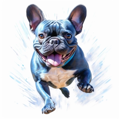 blue french bulldog running, oil-painting illustration, clipart, full body, hyper-realistic animal illustration, childlike, free brushwork, white background