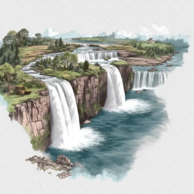 Niagara Falls landscape , 8K quality, ultra detailed clipart, without signature and without meaningless lines, clipart, white background, High Quality clipart, no writting background, no writting