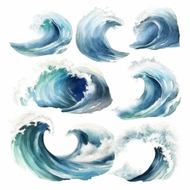 Watercolor Ocean Waves Clipart - nautical watercolor wave clip art, clipart, white background