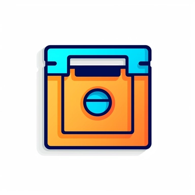 an orange and blue icon of a floppy disk on a white background, clipart, logo, web design, icon