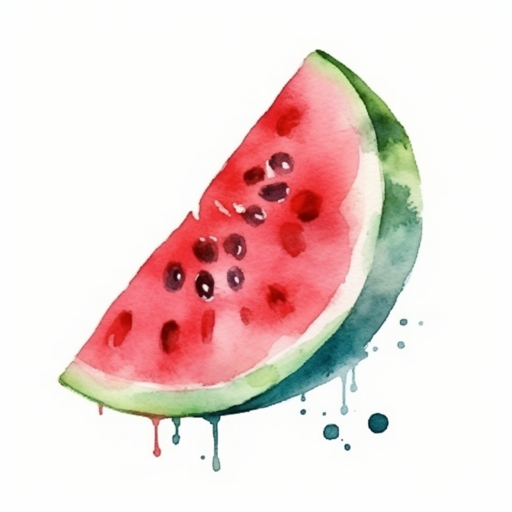 Watercolor A juicy watermelon slice with seeds clipart, Minimalist ...