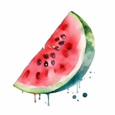 Watercolor A juicy watermelon slice with seeds clipart, Minimalist, bright colors, isolated white background, 8k