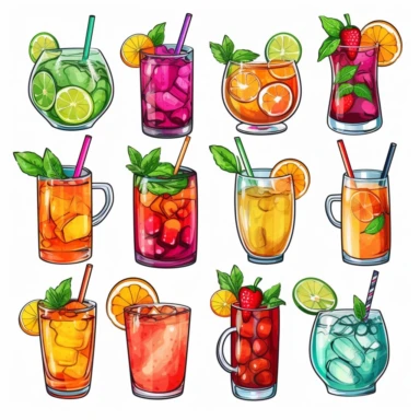 Alcoholic Drinks clipart, Summer party, Printable Stickers PNG, ,digital clipart, Transparent background , individual elements, high detail, High Quality PNG Images realistic color Summer drinks, Lemonade, iced tea, and colorful cocktailsm Alcoholic Drinks clipart, Summer party, cliparts,individual elements, high detail, High Quality PNG Images, Transparent background , pack for telegram