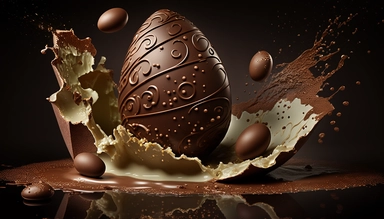 easter eggs gently sink into liquid chocolate, chocolate bar, chocolate eggs, photo clipart, background, delicious, studio photographic light, many intricate details, harmonious composition, volumetric lighting, professional luxury food photographer, photographic lighting + f2. 8 80mm lens, lots of intricate details, canon, sharp focus, ureal photo realism, hyper-realism