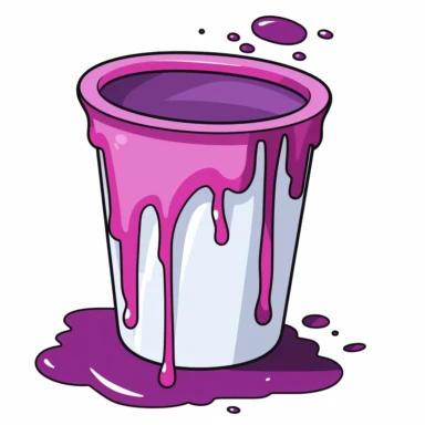 white plastic cup, spilling purple juice, 1970s cartoon style clipart, png on white background