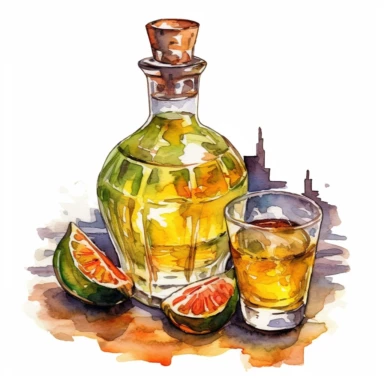 a Mexico Tequila in the style of watercolour clipart with detailed brush strokes