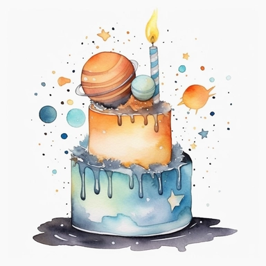 watercolor space theme birthday cake clip art