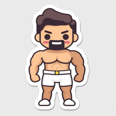 a single kawaii sticker, bodybuilder, white background, minimal, cute, tiny, lovable, pastel colors, simple, clipart